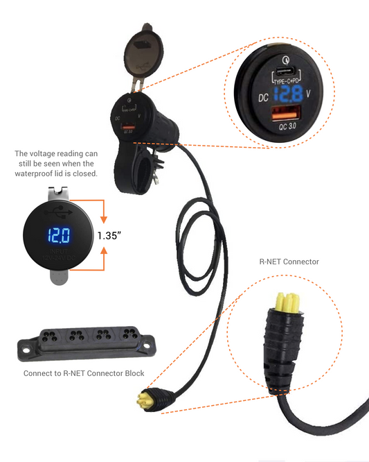 Dual-port USB Charger Adaptor for powerchairs (Permobil, Quantum, Sunrise & Pride)